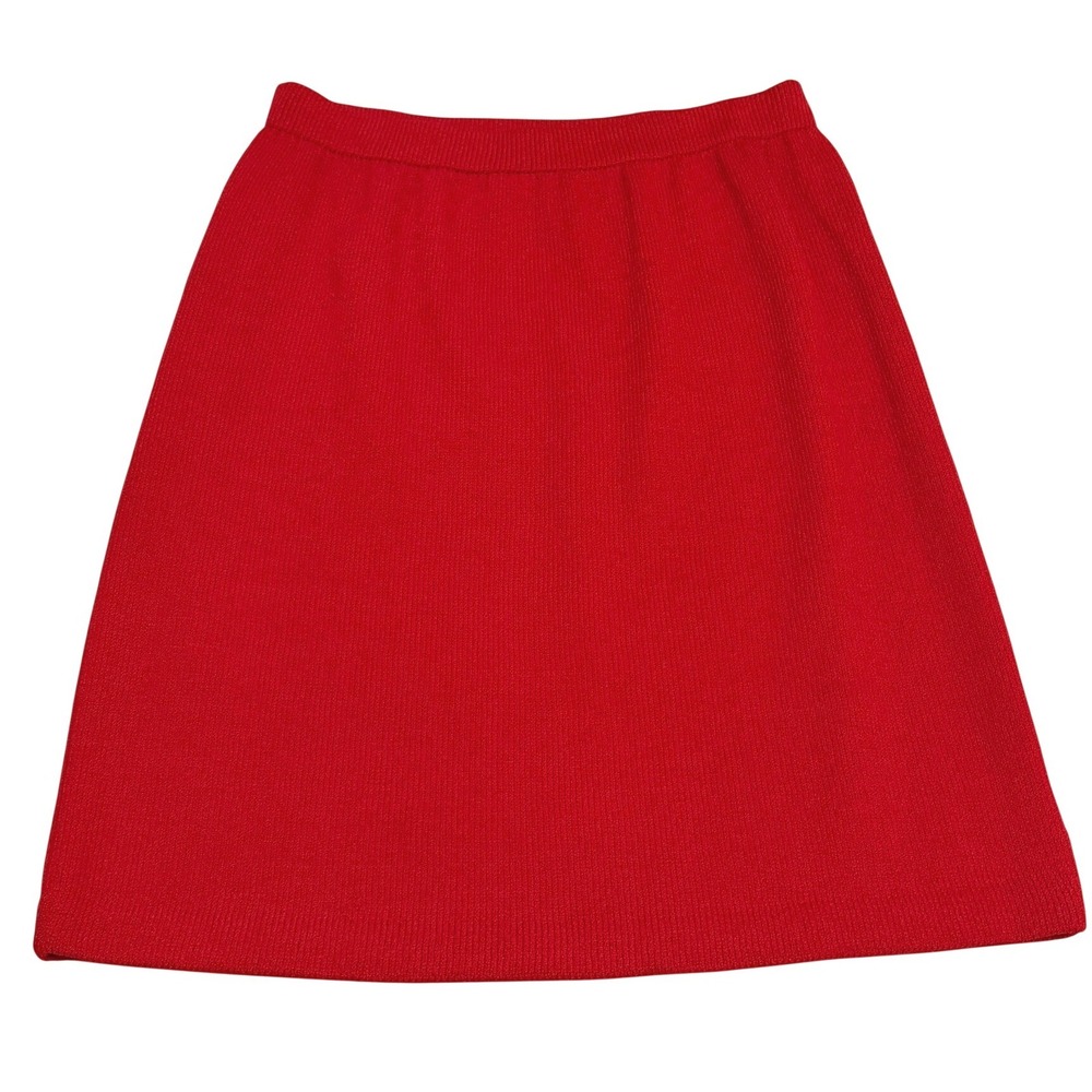 Vintage St. John Marie Gray Red Santana Knit Pencil Skirt Size 8 M Elastic Waist